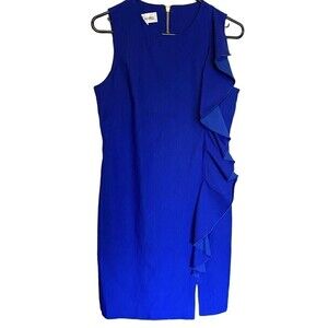 SARA CAMPBELL Dress Size 10 Royal Blue Stretch Side Ruffle Sheath USA